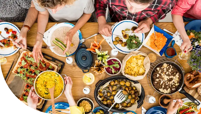 family sharing food