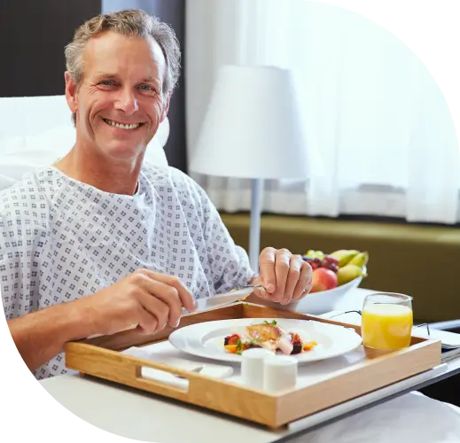 a patient eating his food